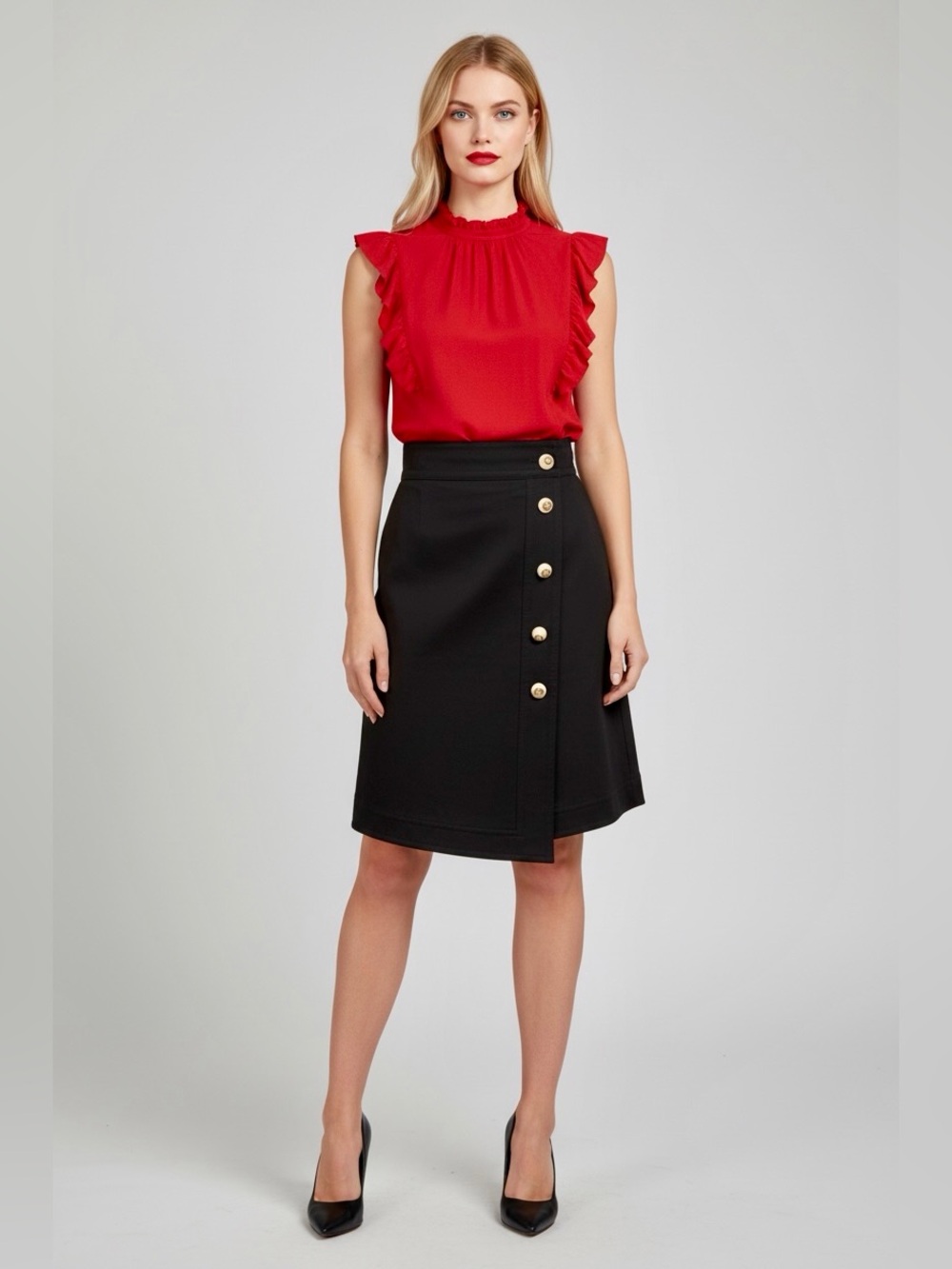 Gucci Black Midi Skirt with Pearl & Gold Buttons